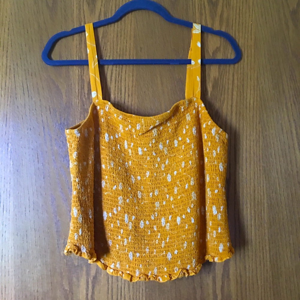 Torrid 2 Plus Size Challis Smocked Crop Top Cami Yellow Floral Stretchy